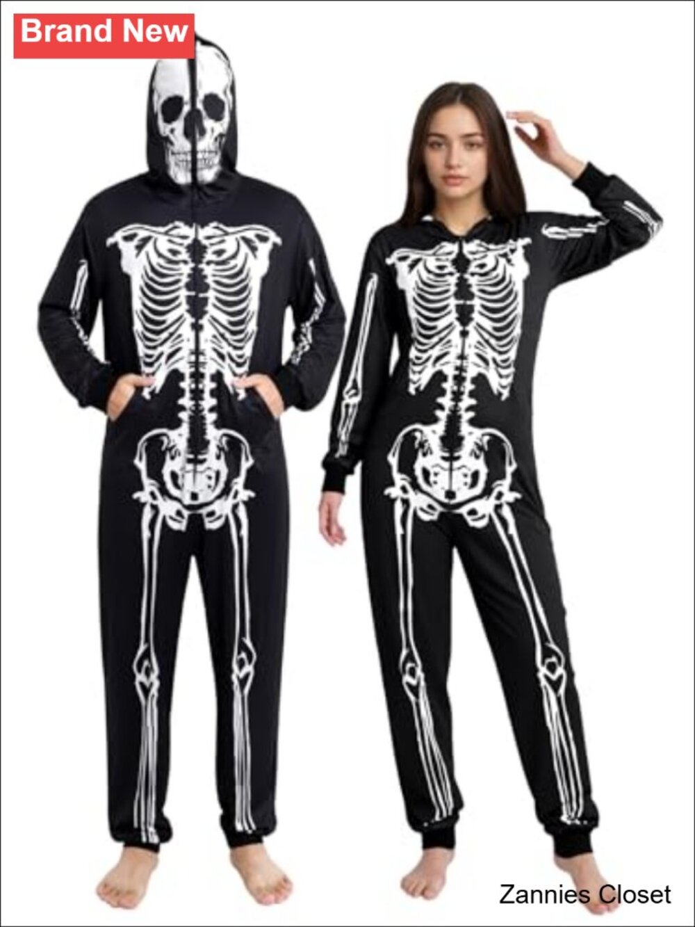 👻 Skeleton Costume Adult One Piece Jumpsuit Hooded Pajamas Halloween